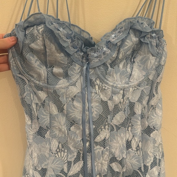 FOR LOVE & LEMONS Kate Mini Floral Dress large NWT blue lace open back revolve - Picture 8 of 13